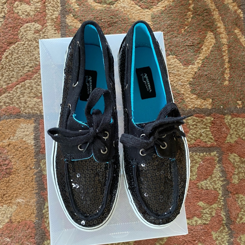 Arizona Jean Co. Nautical Black Sequined Boat/Deck Shoes